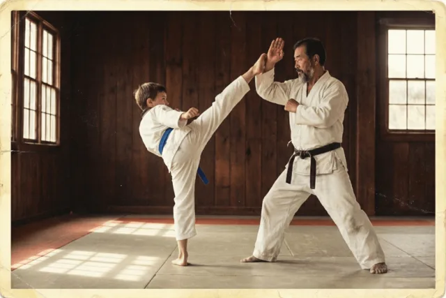 Álex Giménez de pequeño practicando artes marciales