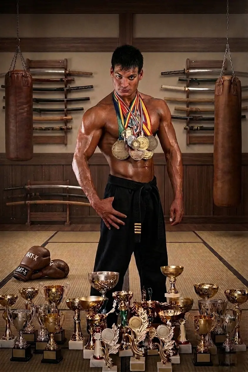 Alex Giménez con sus medallas y trofeos de competición